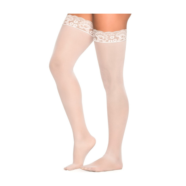 Bas nylon blancs autofixants jarretières dentelle 